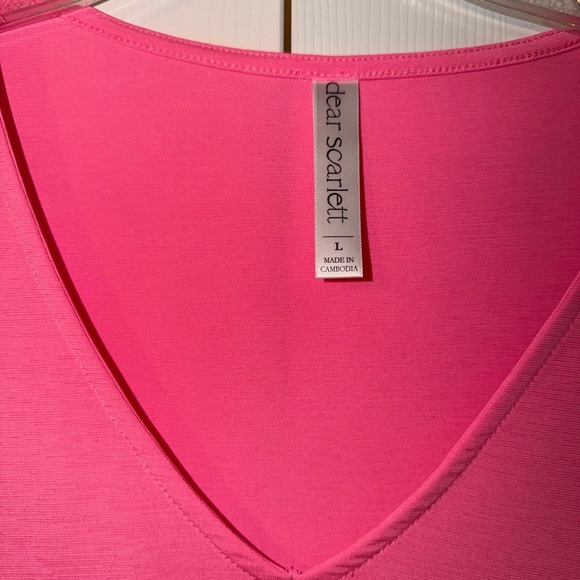 Dear Scarlett Bright Pink V-Neck Blouse - Picture 3 of 4